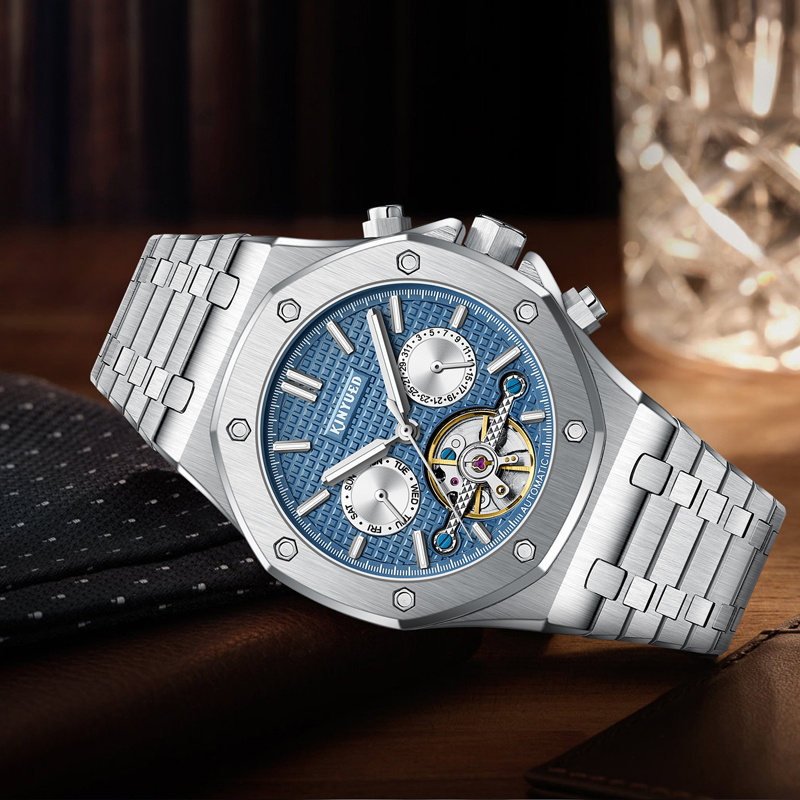 KINYUED marca moda blu orologi - Tourbillon Movement Watch recensione e prezzo